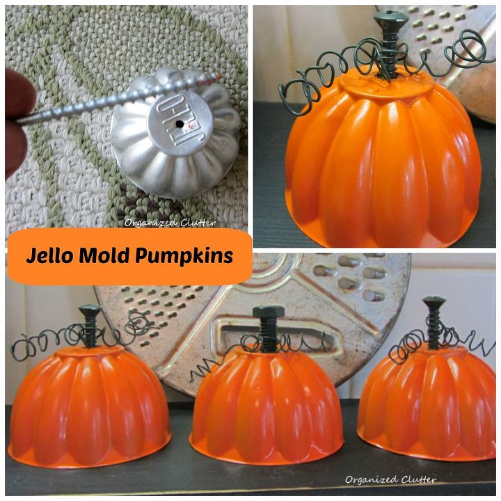 a fall kitchen vignette with jello mold re purposed pumpkins, repurposing upcycling, seasonal holiday d cor, Instructions on my blog