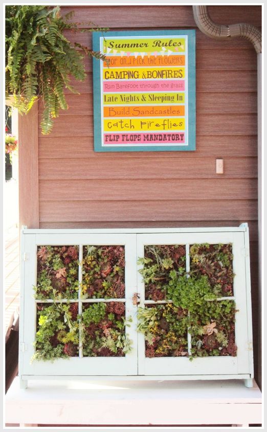 upcycled vertical succulent garden, crafts, flowers, gardening, succulents, Here is a photo of the garden on my front porch