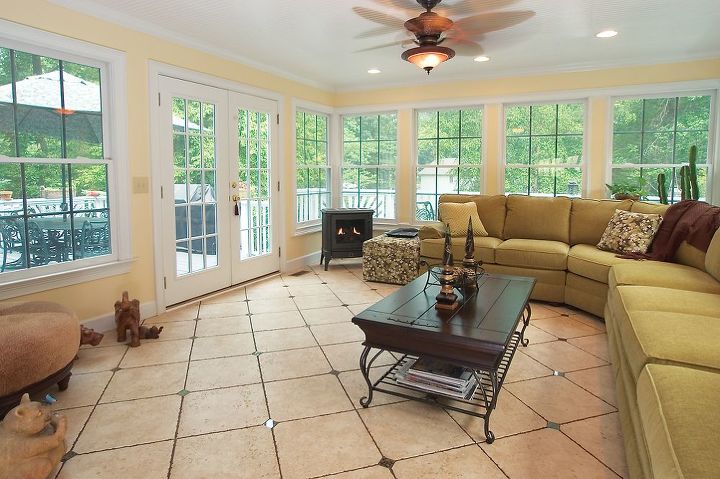 is this rainy atlanta week making anyone else wish for spring in honor of our, decks, outdoor living, pool designs, spas, Inside the new sunroom Natural stone travertine floors
