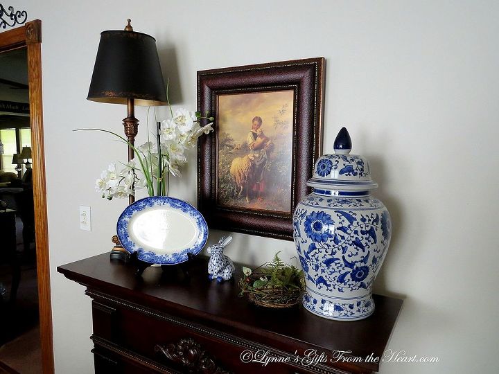 a small kitchen make over, home decor, kitchen design, A blue and white temple jar for color and height