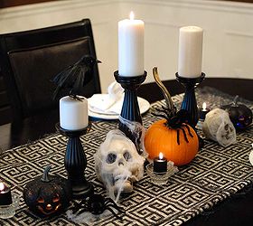 halloween dining room with dollar tree decorations, halloween decorations, seasonal holiday d cor, The black light up jack o lanterns were a cool find too