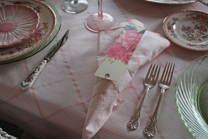a springtime dinner for the girls, seasonal holiday decor, A bookmark for guests to take home serves as a napkin ring