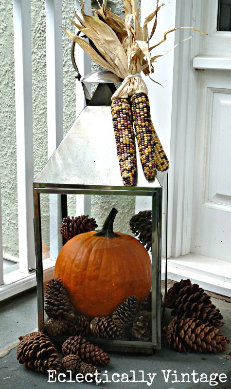 welcome fall the best makeover for a 1 plastic pumpkin simple pumpkin topiaries, gardening, repurposing upcycling, seasonal holiday d cor, wreaths, A giant thrift shop lantern is great fall display