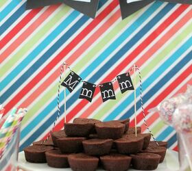 entertaining with chalkboard banners labels, chalkboard paint, crafts, I used Michael s miniature chalkboard pennants to make this Mmmm banner for the brownie bites