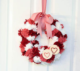 valentine s day pom pom wreath, crafts, seasonal holiday decor, valentines day ideas, wreaths, So I added a bow Hubby says he likes it without the bow what do YOU think
