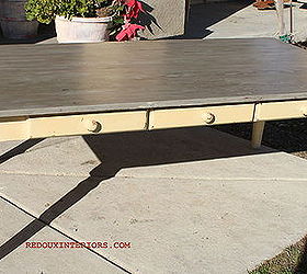 coffee table makeover with a weathered wood finish, painted furniture, The base was painted with CeCe Caldwells California Gold Then sealed with CeCe Caldwells Clear Wax