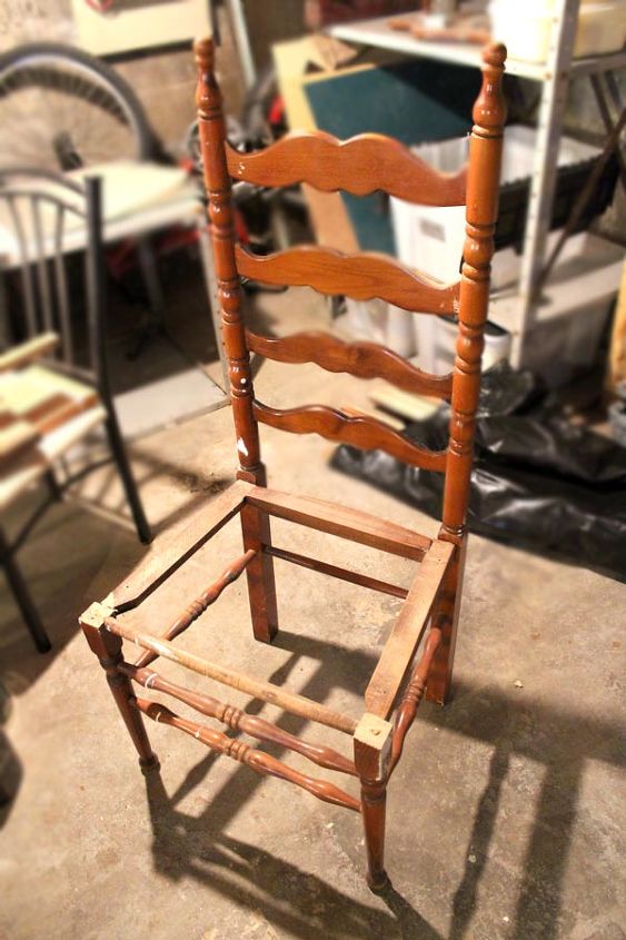 chair for charity creation, christmas decorations, repurposing upcycling, seasonal holiday decor, The before If it looks familiar that s because it was part of the set that made the white triplets bench I did ummmmm 2 years ago Wow Ya It s been sitting in my basement for 2 years cough junk hoarder cough