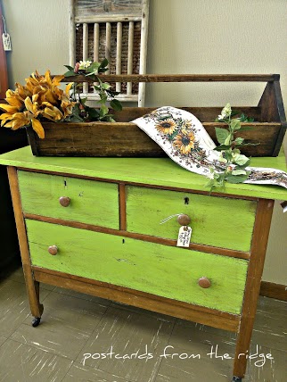 vintage oak dresser gets a new look, painted furniture, Full view with some vintage primitive pieces added to the top