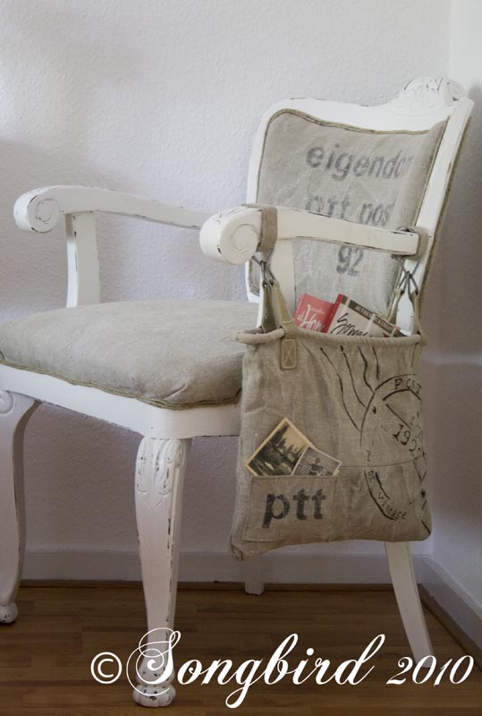 chair makeovers with postal sacks, painted furniture, repurposing upcycling, reupholster, My postal bag chair got a bag of her own