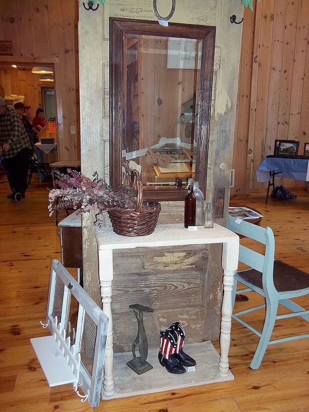 the perfect hall table created from an old wood door, foyer, home decor, woodworking projects