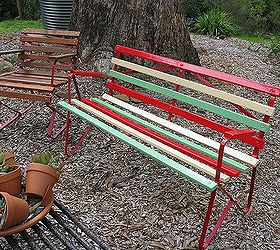 revamped retro 1950 s garden bench, outdoor furniture, painted furniture, Newly painted frame and slats