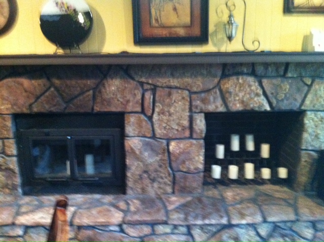 q i m wondering how i could update this moss rock fireplace, diy, fireplaces mantels, home decor, how to