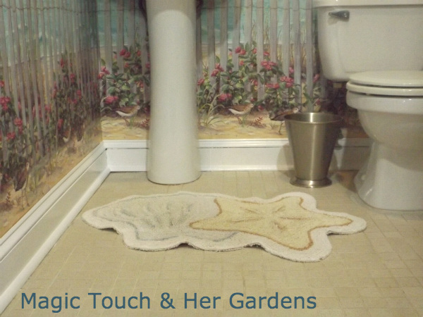 magic touch her powder room, bathroom ideas, home decor, and the finishing touch a seashell and starfish rug