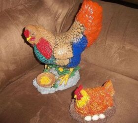 my has a collection of roosters and chickens, home decor, Painted chickens my mom finds at yard sale
