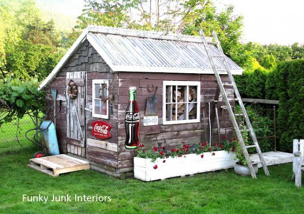 a little rustic shed caught in the snow, outdoor living, Here s the shed in the summer Find out how it was built at