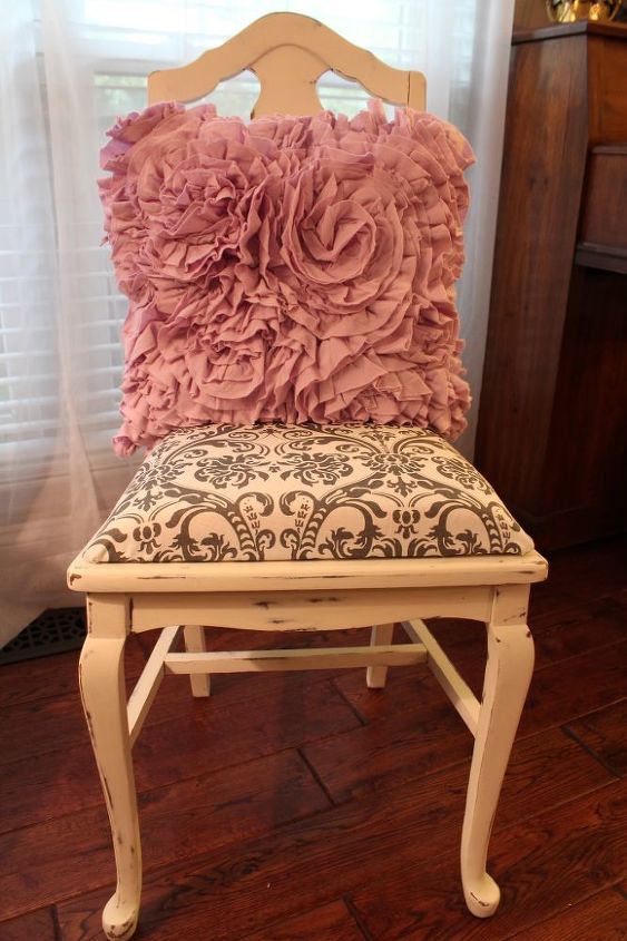 step by step chair transformation, painted furniture, shabby chic, The After Chair Fresh and updated fabric covered seat