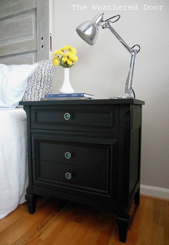 black nightstands with emerald knobs, painted furniture, A Pair of Black Nightstands with Emerald Knobs