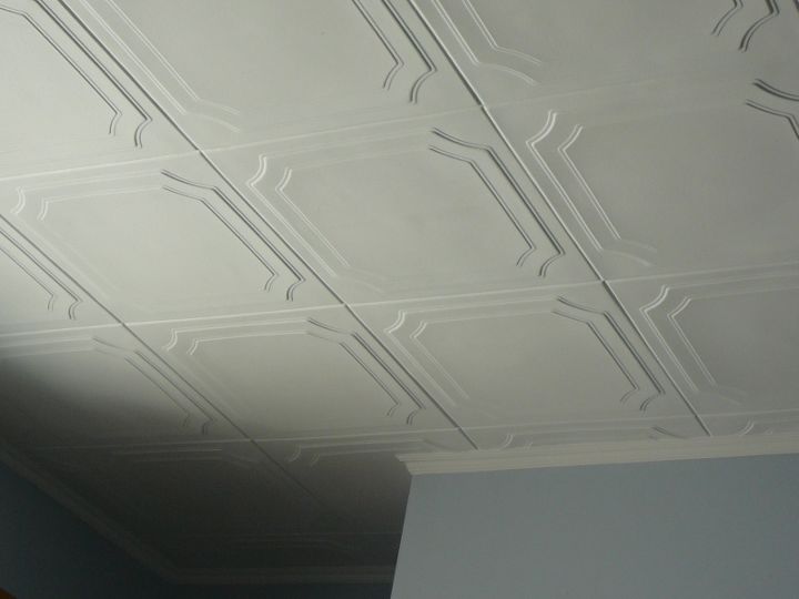 decorative ceiling tiles why didn t i think if this, home decor, kitchen backsplash, tiling, The Virginian pattern celling tile is made of styrofoam and has a fun simple look to it Read more at