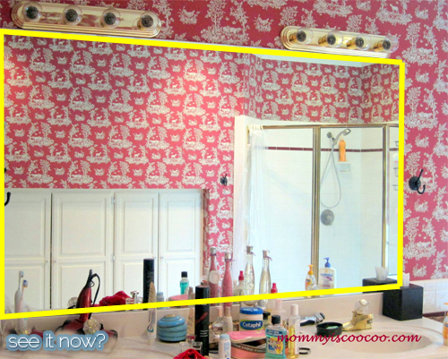 como remover e reutilizar um espelho de maquilhagem grande, ANTES Espelho b sico do banheiro da construtora