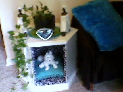 stylish and multifunctional end table, painted furniture, repurposing upcycling, The is an after picture and was taken in my living room See how blurry it is