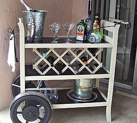 my new bar cart, painted furniture, rustic furniture, After photo of bar cart with wine rack in the middle