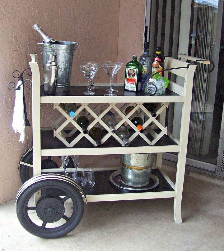 my new bar cart, painted furniture, rustic furniture, After photo of bar cart with wine rack in the middle