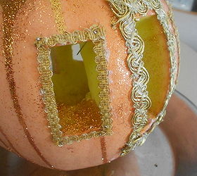 how to make a cinderella pumpkin coach, crafts, gardening, seasonal holiday decor, Next step was to glue on some scraps of gold braid