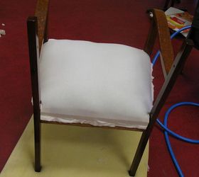 learning to upholster furniture the first lesson, painted furniture, reupholster, window treatments, If you are happy with it trim any excess calico Any Dacron if applied to smooth the shape should not notice once the fabric is stretched over the whole seat