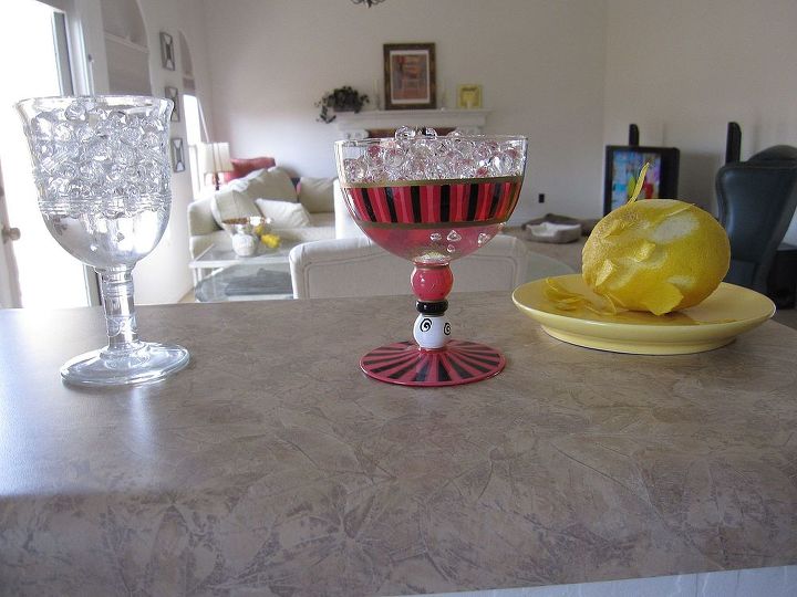 my first water bead garden, crafts, home decor, The scraped lemon in this photo is a natural room freshener