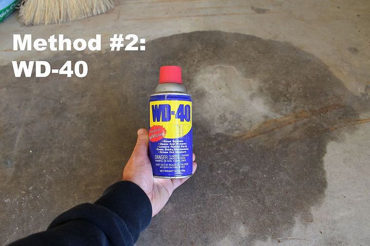 discover how to remove oil stains from concrete, cleaning tips, concrete masonry, Method 2 was WD 40