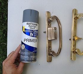 sliding glass door hardware update your style for under 23, doors, Prime the sliding glass door handles before painting them