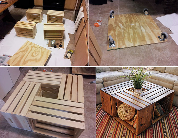 coffee table from crates, diy, how to, painted furniture, repurposing upcycling, rustic furniture, woodworking projects, Coffee Table from Crates