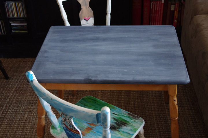 diy chalkboard tabletop, chalkboard paint, painted furniture, After the tabletop looks tidier but is still fun for the kids