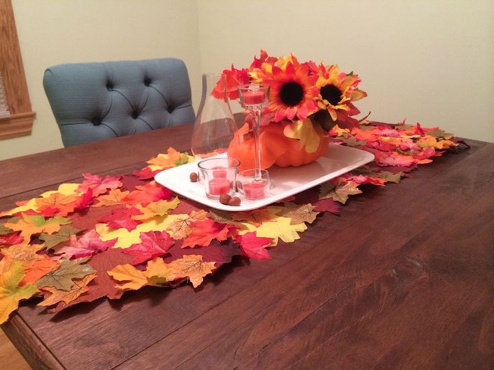 dollar store fall table runner, crafts, seasonal holiday decor