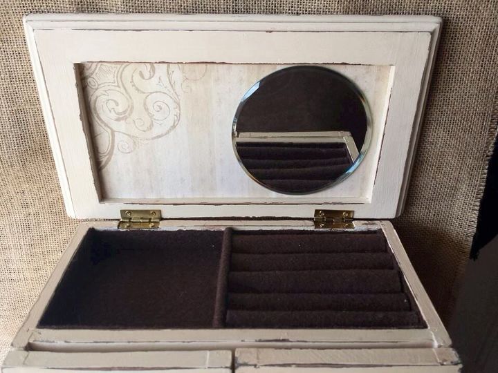 up cycled jewelry box, repurposing upcycling, It came without a mirror It was actually my husbands idea to off set the mirror I was planning on just centering it