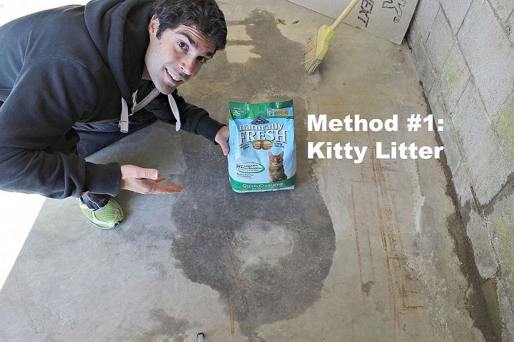 discover how to remove oil stains from concrete, cleaning tips, concrete masonry, Method 1 was Kitty Litter