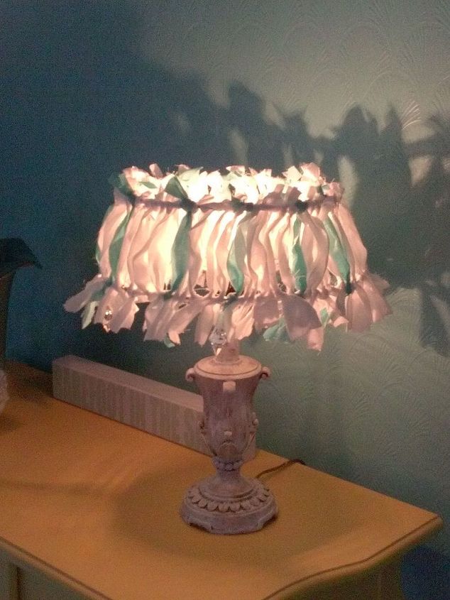 q everyone in my house is making fun of this lamp what do you think, crafts, home decor, lighting, I decided to post the updated shade since I originally posted it in the comments section and most people don t scroll back I DID re vamp it and like it very much now Thanks for the comments