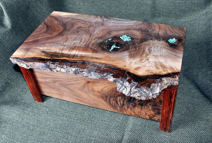 natasha s box, diy, woodworking projects, Walnut with turquoise inlay
