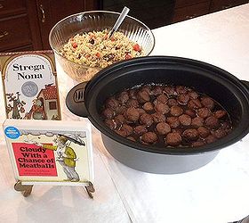 book inspired buffet baby, home decor, Cloudy with a Chance of Meatballs and Strega Nona Grandma Witch accompanied meatballs orzo pasta salad