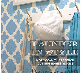 launder in style, laundry rooms, painting, wall decor, Cutting Edge Stencils shares a stenciled laundry room makeover using the Moroccan Tiles Stencil pattern