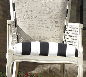 cane back chair makeover, painted furniture, I love juxtaposing 2 different fabrics