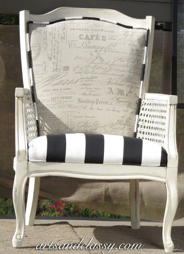cane back chair makeover, painted furniture, I love juxtaposing 2 different fabrics