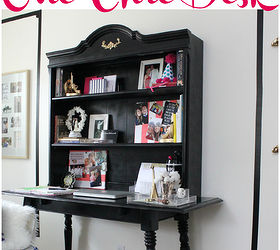 how to build a desk using furniture you already have, diy, home decor, how to, painted furniture, I removed the fold down leaves that were attached to the table The hutch simply sits on top of the table but is anchored to the wall