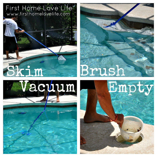 diy pool maintenance it s easier than you might think, cleaning tips, home maintenance repairs, how to, pool designs, 1 Skim the surface 2 Brush the walls and floor 3 Vacuum 4 Empty your skimmer and pump basket