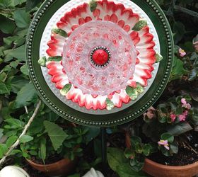 more plate flowers i ve made for gifts and to sell, This flower has a beautiful red and green floral bowl