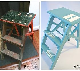 steppin it up a ladder makeover, painted furniture, A side by side of the before and after