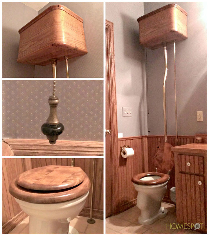antique toilet for the bathroom, bathroom ideas, home decor, Antique toilet with wall mounted tank and pull chain flush
