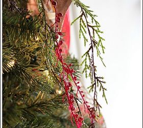 how to decorate a christmas tree with only ribbon and greenery, christmas decorations, crafts, seasonal holiday decor, I love to add small sprigs of greenery and branches to my tree It gives it an airy and elegant look