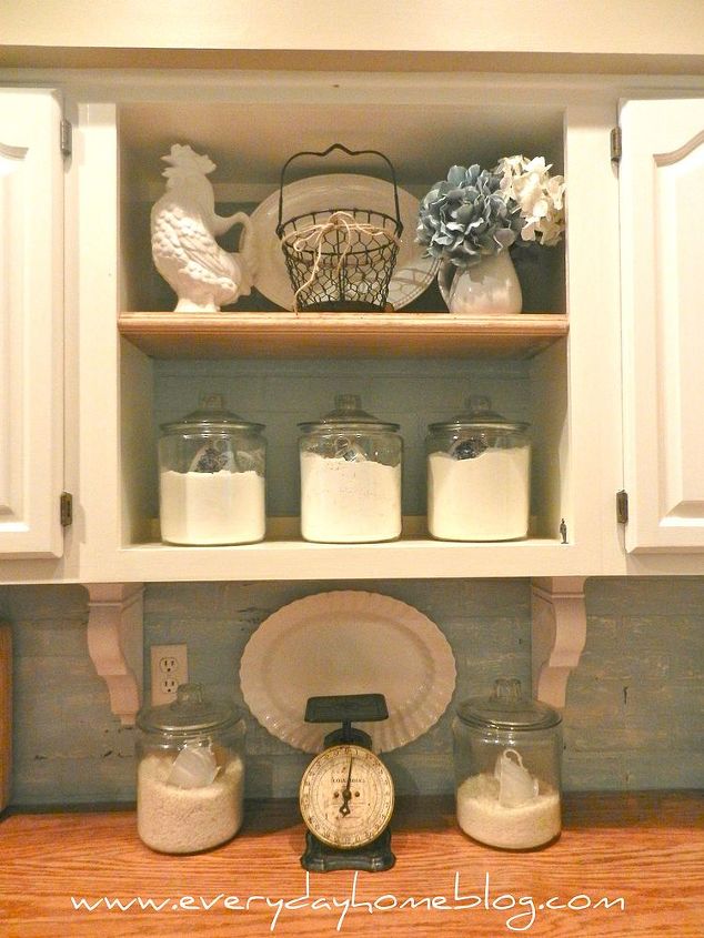 painted faux brick backsplash before after, chalk paint, home decor, painting, White corbels added underneath cabinets