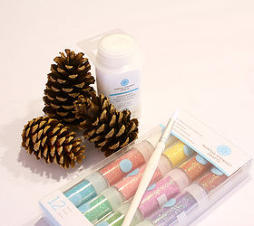 glitter pine cone place cards, crafts, seasonal holiday decor, thanksgiving decorations, Glue and a brush